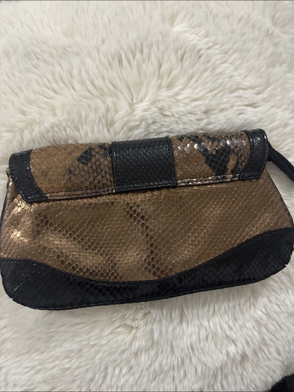 Doncaster Embossed Snakeskin Leather Clutch Bronze Gold‎ Rhinestone Snake